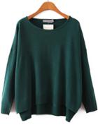 Romwe Round Neck Dip Hem Royal Green Sweater