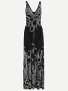Romwe Navy V Neck Shirred Waist Paisley Print Dress