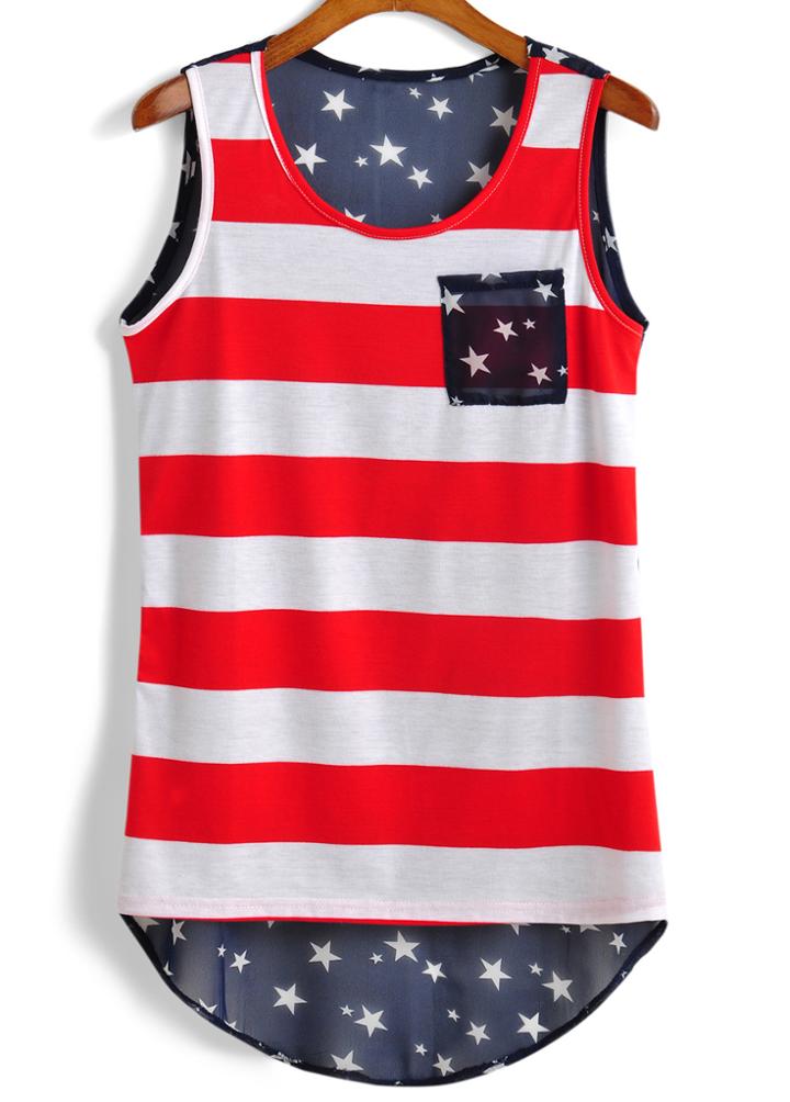 Romwe Dip Hem Star Print Tank Top