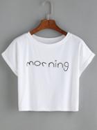 Romwe Letters Print Cuffed White T-shirt