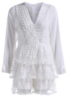 Romwe V Neck Lace Embroidered Ruffle Jumpsuit
