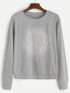 Romwe Rose Print Long Sleeve Sweatshirt