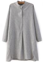 Romwe Grey Stand Collar Vertical Stripe Loose Blouse