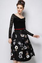 Romwe Floral Print High Waist Midi Skirt