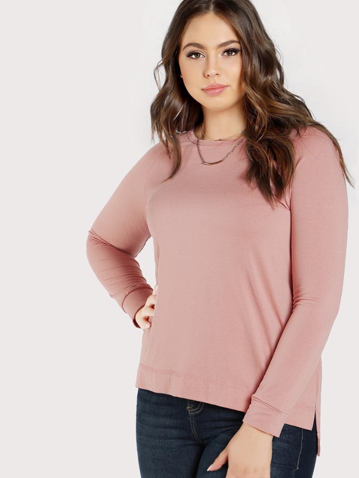 Romwe Solid Long Sleeve Stepped Hem Top