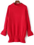Romwe Bell Sleeve Peplum Hem Sweater