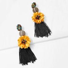 Romwe Contrast Flower Fringe Drop Earrings