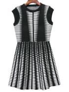 Romwe Black White Geometric Pattern Sleeveless Knit Dress