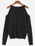 Romwe Black Open Shoulder Knit Sweater