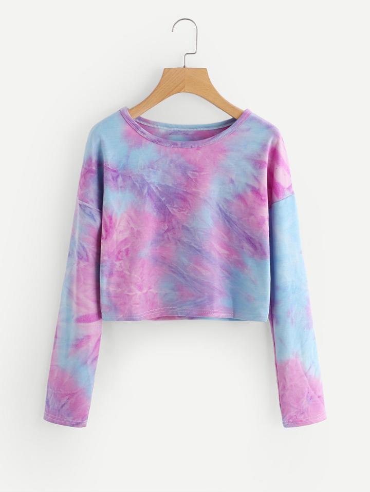 Romwe Drop Shoulder Water Color Tee
