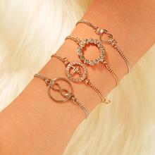Romwe Rhinestone Engraved Heart & Ring Decor Bracelet 4pcs