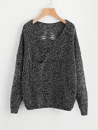 Romwe Marled Knit Laddering Back Jumper