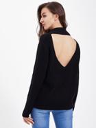 Romwe High Neck Cutout V Back Jumper