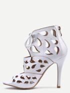 Romwe Laser Cut Peep Toe Lace-up Heeled Sandals - White