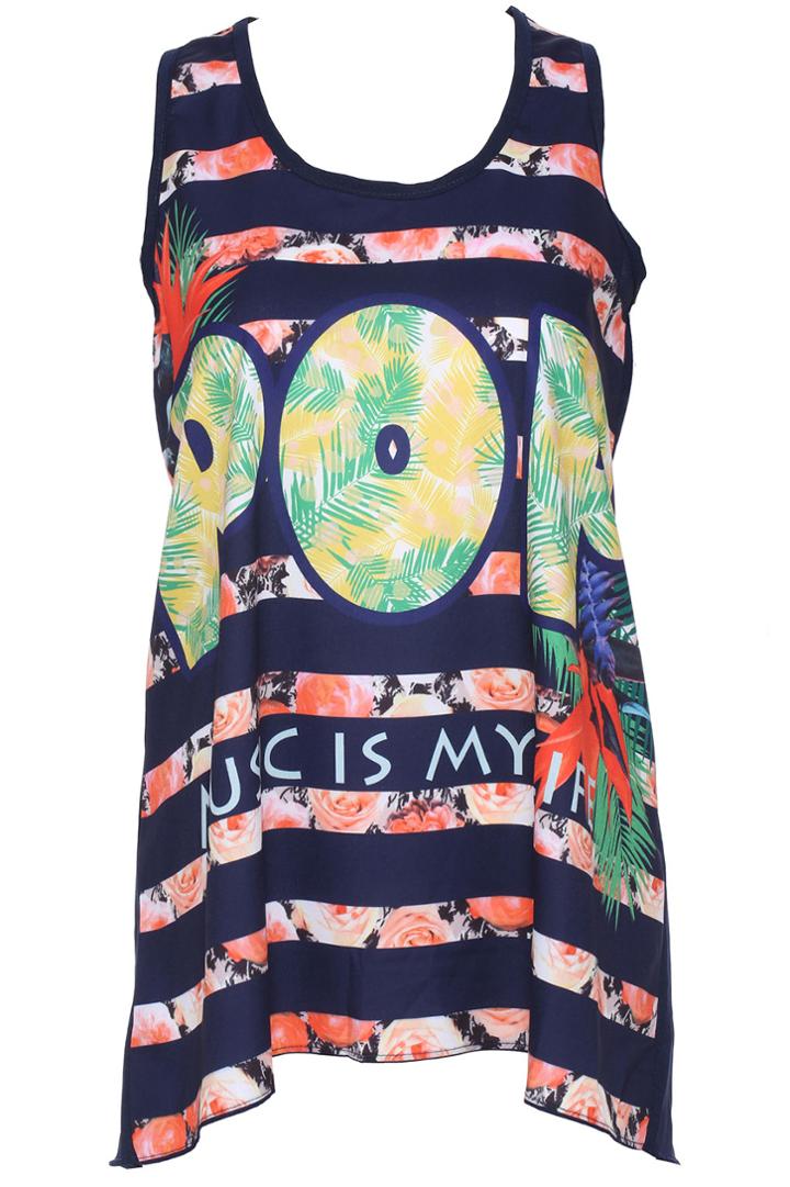 Romwe Romwe Pop Print Black Sleeveless Tank Top