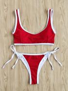 Romwe Contrast Trim Side Tie Bikini Set