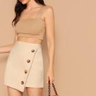 Romwe Button Detail Wrap Skirt
