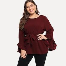 Romwe Plus Self Tie Ruffle Hem Blouse