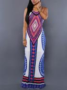 Romwe Tribal Print Backless Maxi Cami Dress - Purple