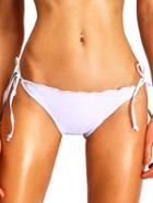 Romwe Ruffle Hem Self-tie Low-rise White Bikini Bottoms