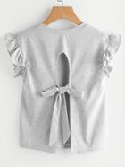 Romwe Ruffle Sleeve Self Tie Open Back Tee