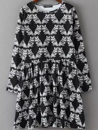 Romwe Owl Print Shift Dress