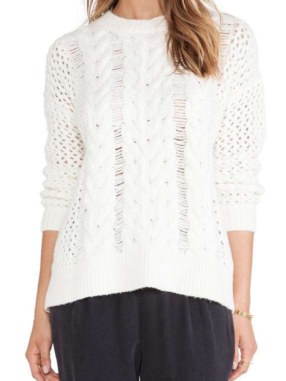 Romwe Long Sleeve Hollow Cable Sweater