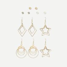 Romwe Layered Star & Hoop Drop Earrings 6pairs