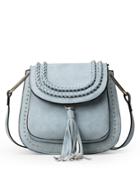 Romwe Braided Tassel Trimmed Studded Saddle Bag - Light Blue