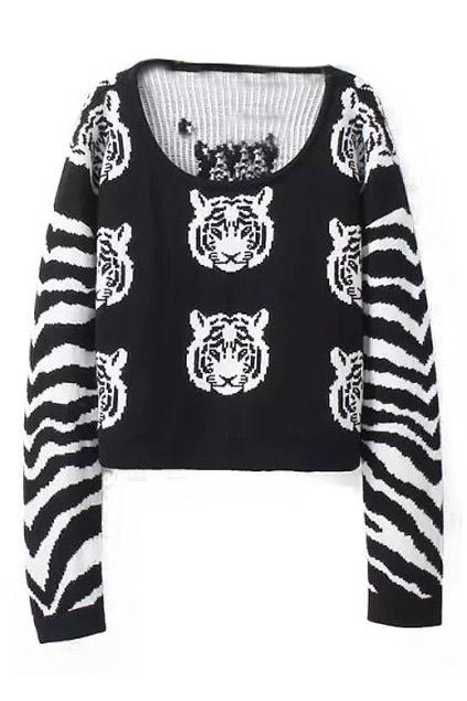 Romwe Tiger Knitted Short Jumper