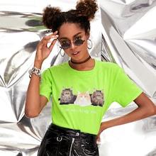 Romwe Neon Green Cat Print Tee