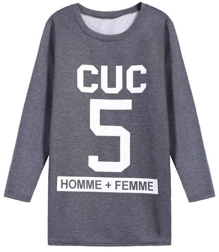 Romwe Cuc 5 Print Grey Sweatshirt
