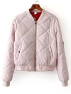 Romwe Pink Zipper Up Quilted Padded Bomber Jacket