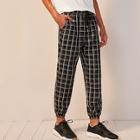 Romwe Guys Drawstring Waist Plaid Tapered Pants