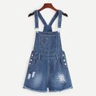 Romwe Pocket Front Ripped Bleach Wash Denim Overalls