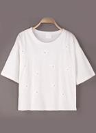 Romwe Flower Applique White T-shirt