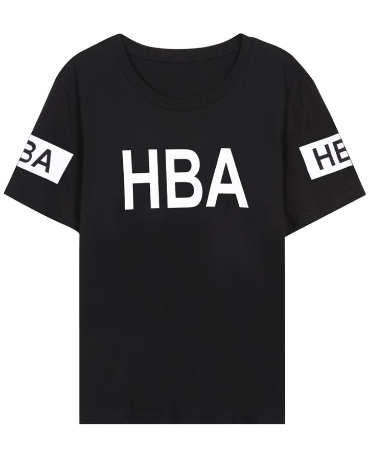 Romwe Hba Print Loose Black T-shirt