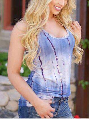 Romwe Blue Scoop Neck Tie-dye Tank Top