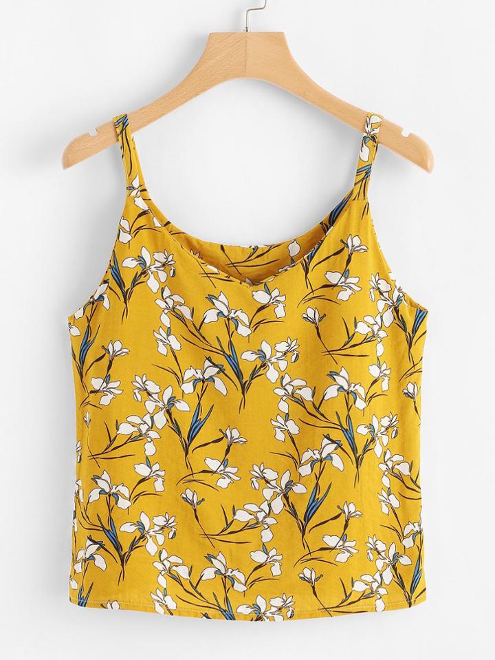 Romwe All Over Botanical Print Cami Top