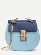 Romwe Blue Contrast Flap Chain Saddle Bag