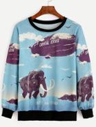 Romwe Contrast Trim Mammoth Print Sweatshirt