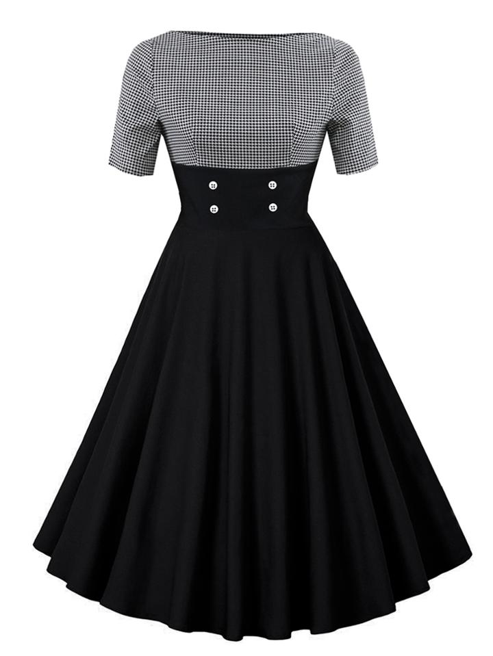 Romwe Contrast Houndstooth Circle Dress