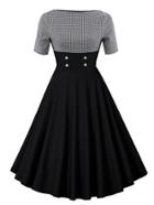Romwe Contrast Houndstooth Circle Dress