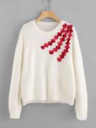 Romwe Applique Detail Fuzzy Jumper