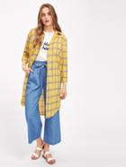 Romwe Checked Curved Hem Long Shirt