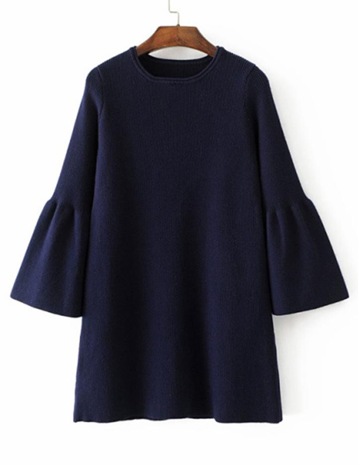 Romwe Fluted Sleeve Knit Dress