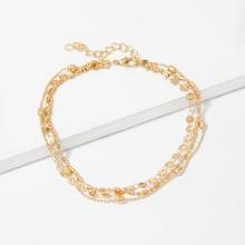 Romwe Disc Detail Layered Chain Anklet