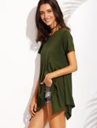 Romwe Army Green Asymmetrical T-shirt