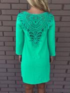 Romwe Lace Crochet Hollow Shift Blue Dress