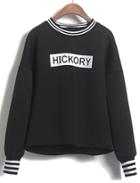 Romwe Hickory Print Striped Black Sweatshirt
